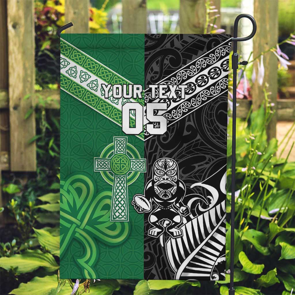 New Zealand And Ireland Rugby Custom Garden Flag Maori Tiki With Shamrock