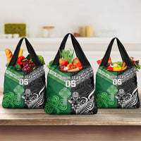 New Zealand And Ireland Rugby Custom Grocery Bag Maori Tiki With Shamrock
