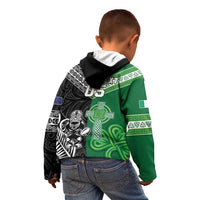 New Zealand And Ireland Rugby Custom Kid Hoodie Maori Tiki With Shamrock