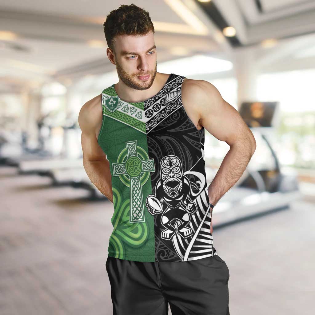 New Zealand And Ireland Rugby Custom Men Tank Top Maori Tiki With Shamrock