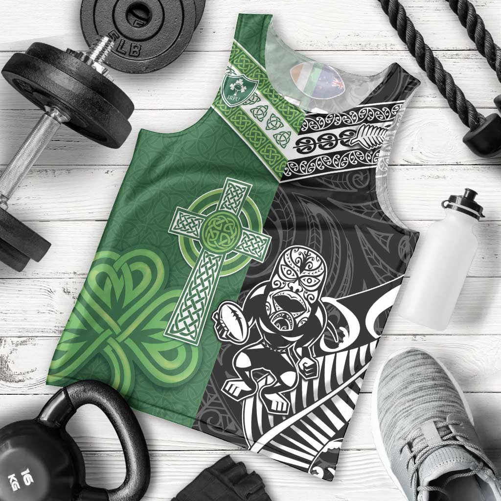 New Zealand And Ireland Rugby Custom Men Tank Top Maori Tiki With Shamrock