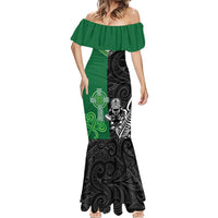 New Zealand And Ireland Rugby Custom Mermaid Dress Maori Tiki With Shamrock