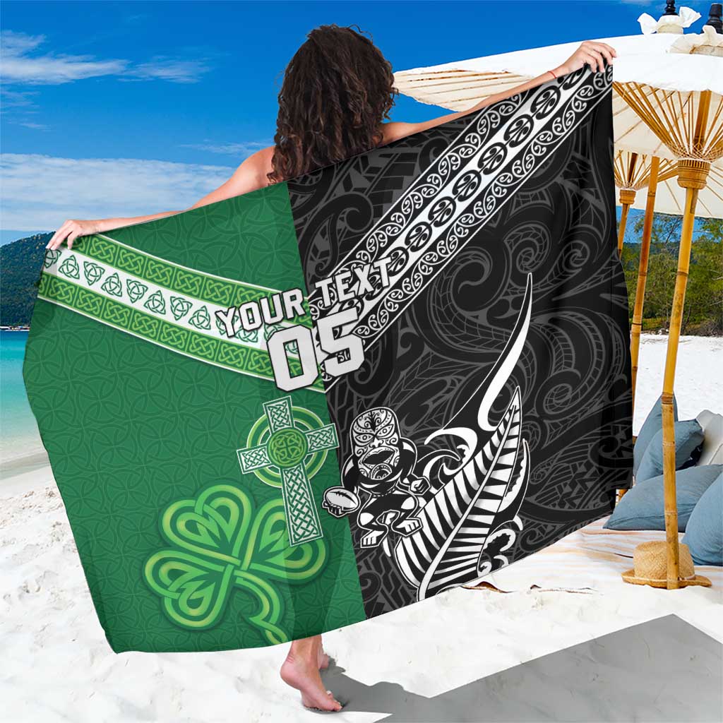 New Zealand And Ireland Rugby Custom Sarong Maori Tiki With Shamrock