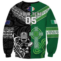 New Zealand And Ireland Rugby Custom Sweatshirt Maori Tiki With Shamrock