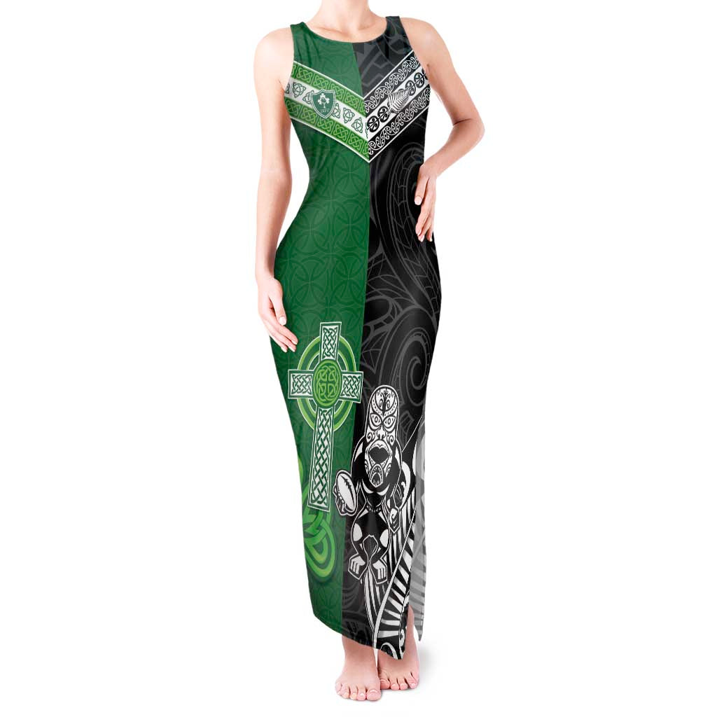 New Zealand And Ireland Rugby Custom Tank Maxi Dress Maori Tiki With Shamrock