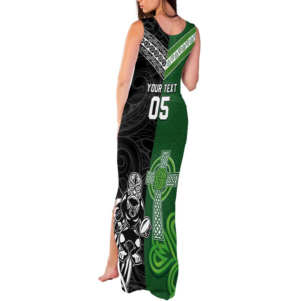 New Zealand And Ireland Rugby Custom Tank Maxi Dress Maori Tiki With Shamrock