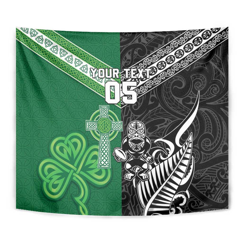 New Zealand And Ireland Rugby Custom Tapestry Maori Tiki With Shamrock