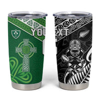 New Zealand And Ireland Rugby Custom Tumbler Cup Maori Tiki With Shamrock