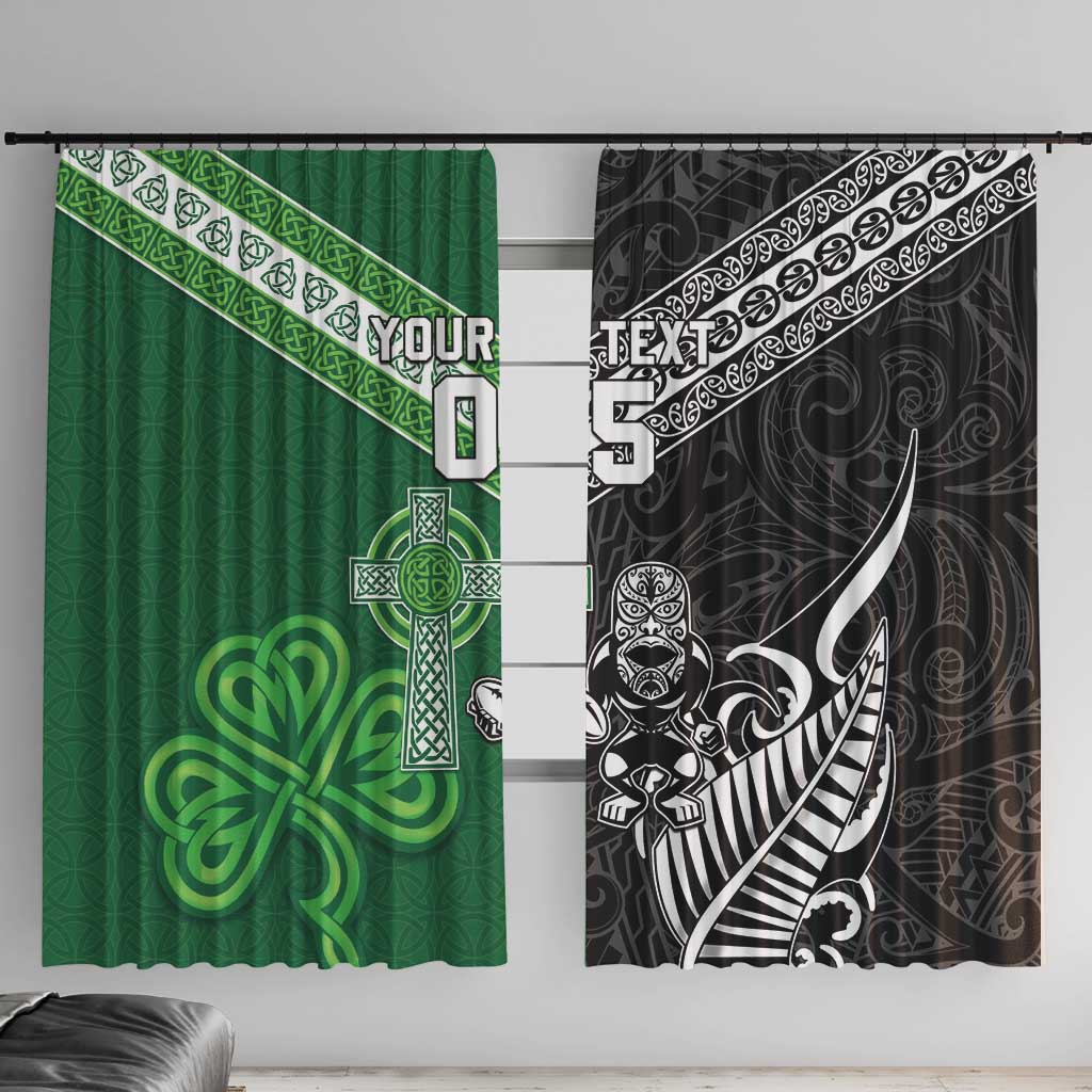 New Zealand And Ireland Rugby Custom Window Curtain Maori Tiki With Shamrock