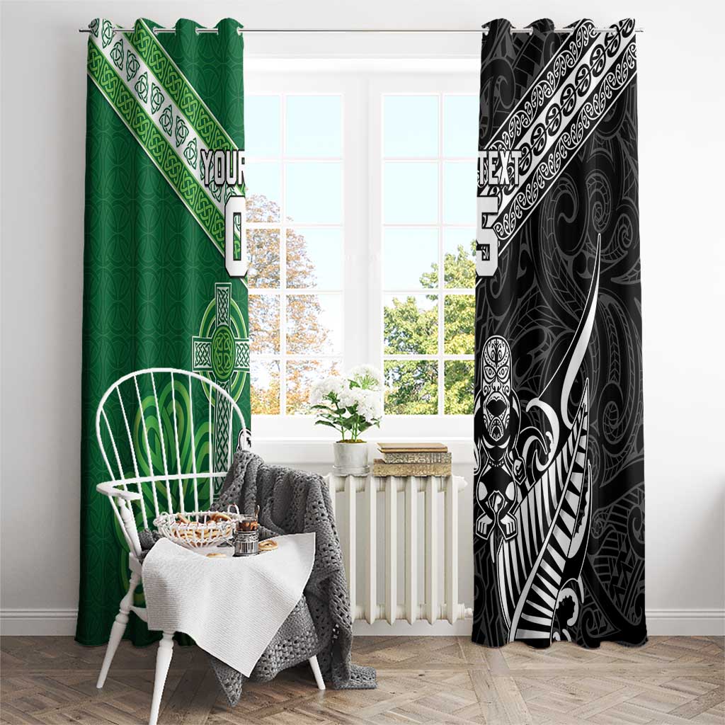 New Zealand And Ireland Rugby Custom Window Curtain Maori Tiki With Shamrock