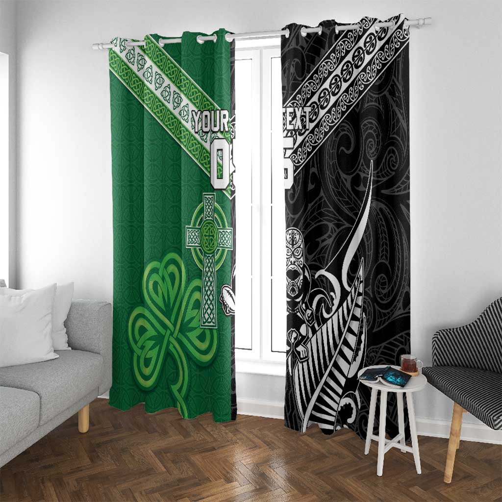 New Zealand And Ireland Rugby Custom Window Curtain Maori Tiki With Shamrock