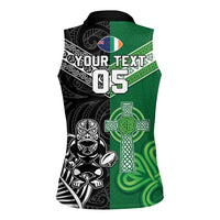 New Zealand And Ireland Rugby Custom Women Sleeveless Polo Shirt Maori Tiki With Shamrock