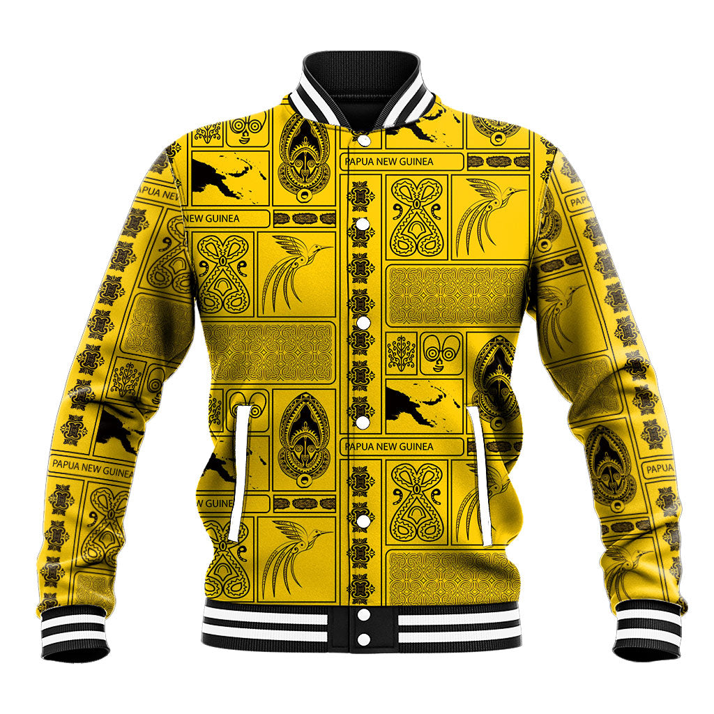 Papua New Guinea Heritage Motif Baseball Jacket Yellow Version LT05 Unisex Yellow - Polynesian Pride
