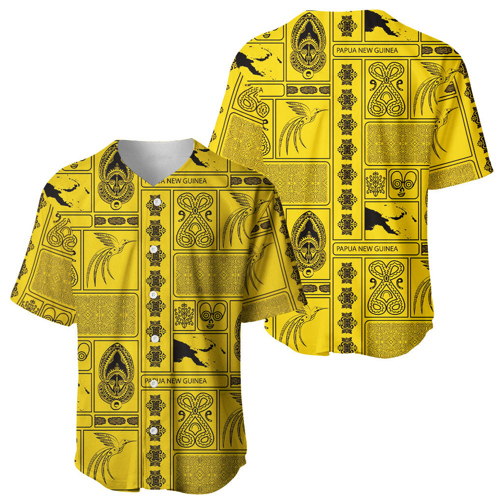 Papua New Guinea Heritage Motif Baseball Jersey Yellow Version LT05 - Polynesian Pride