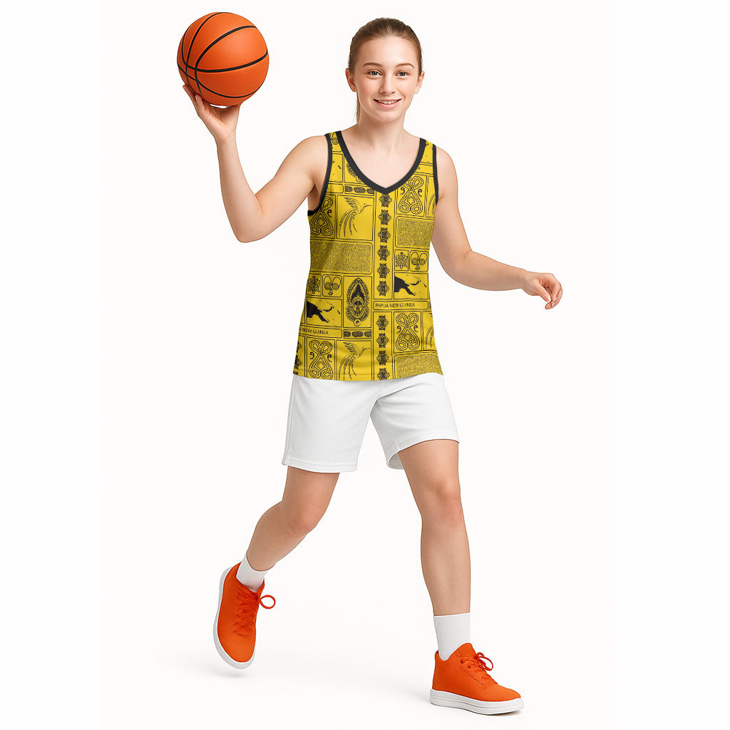 Papua New Guinea Heritage Motif Basketball Jersey Yellow Version LT05 - Polynesian Pride