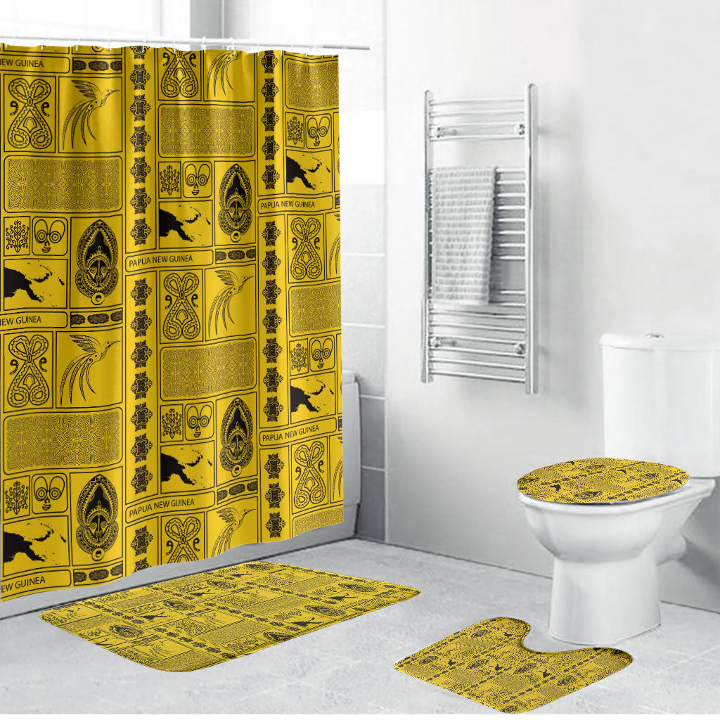 Papua New Guinea Heritage Motif Bathroom Set Yellow Version LT05 Bathroom Set (4 pcs) Yellow - Polynesian Pride