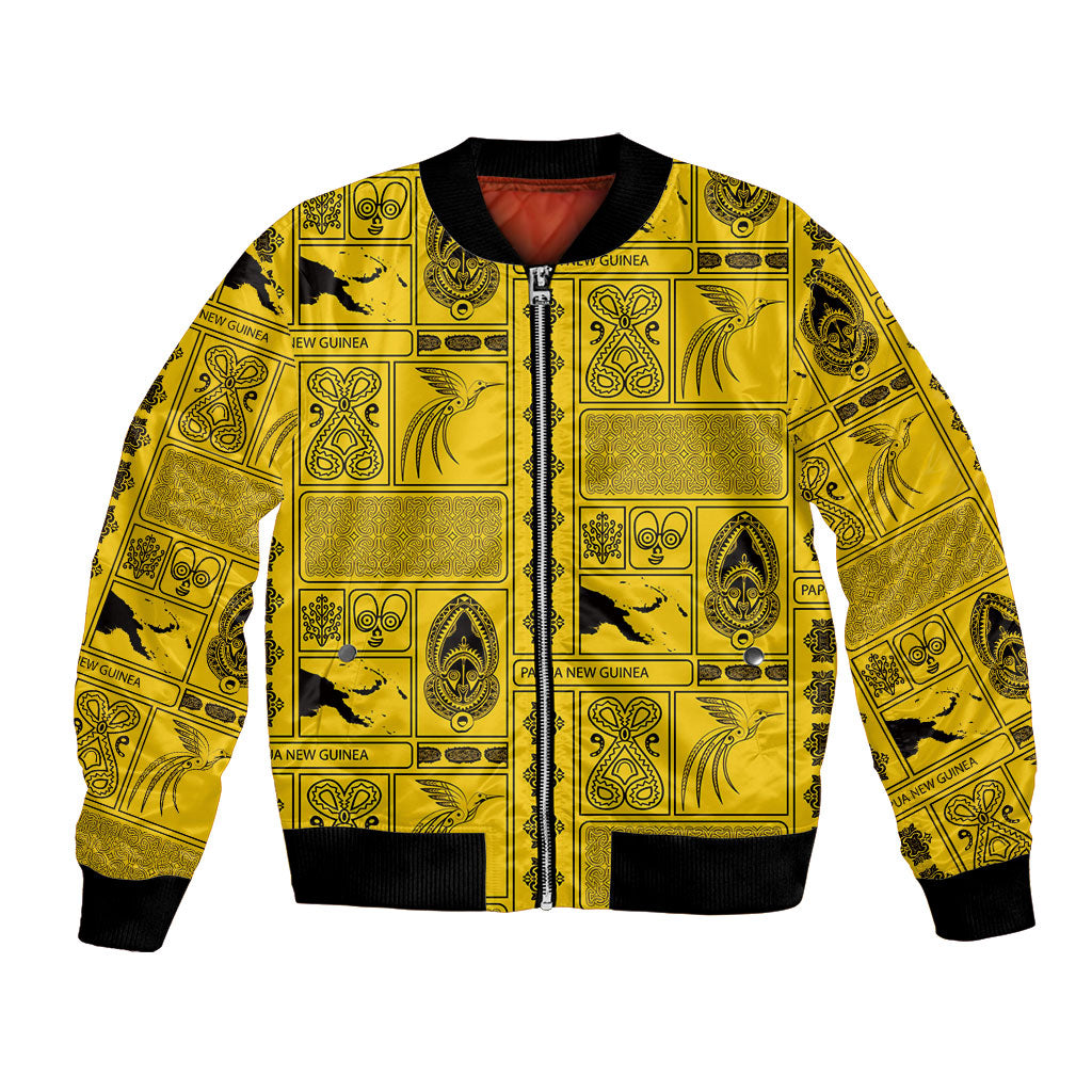 Papua New Guinea Heritage Motif Bomber Jacket Yellow Version LT05 Unisex Yellow - Polynesian Pride