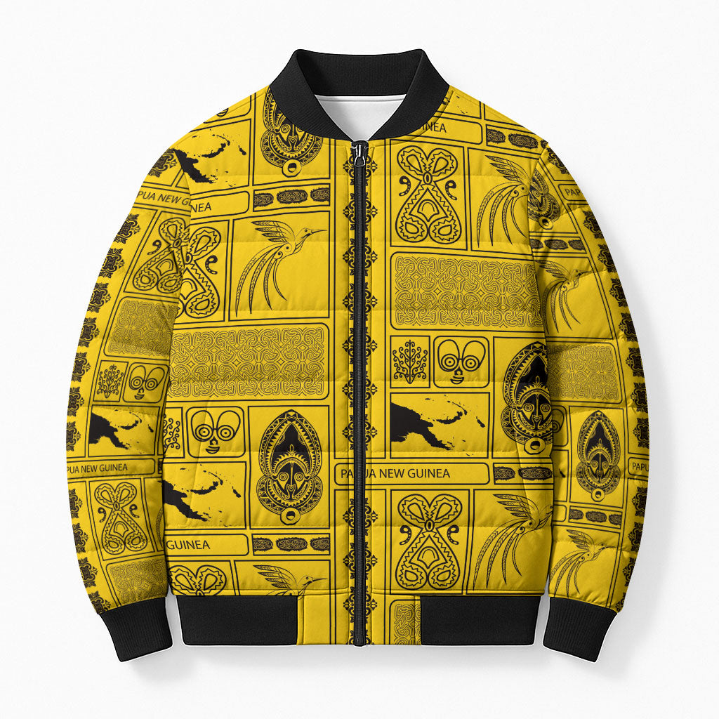 Papua New Guinea Heritage Motif Bomber Puffer Jacket Yellow Version LT05 Unisex Yellow - Polynesian Pride