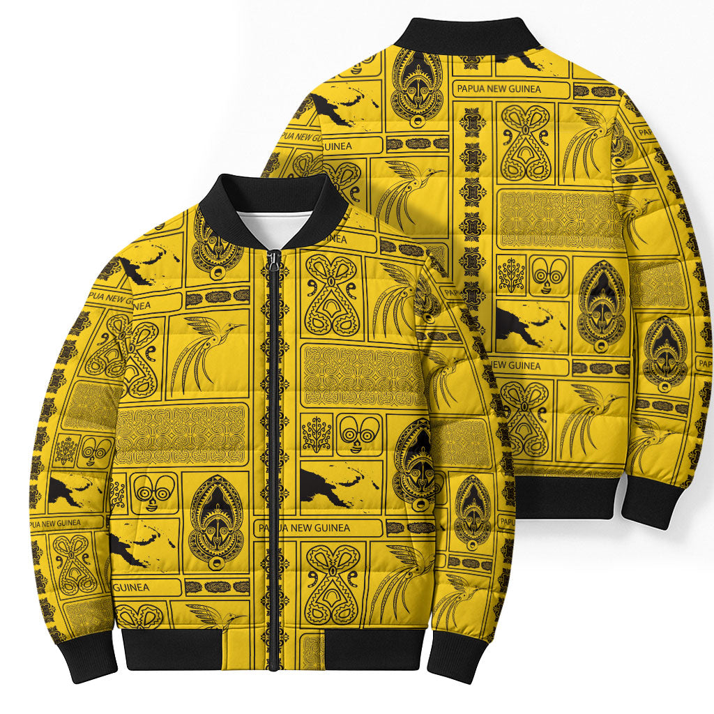 Papua New Guinea Heritage Motif Bomber Puffer Jacket Yellow Version LT05 - Polynesian Pride