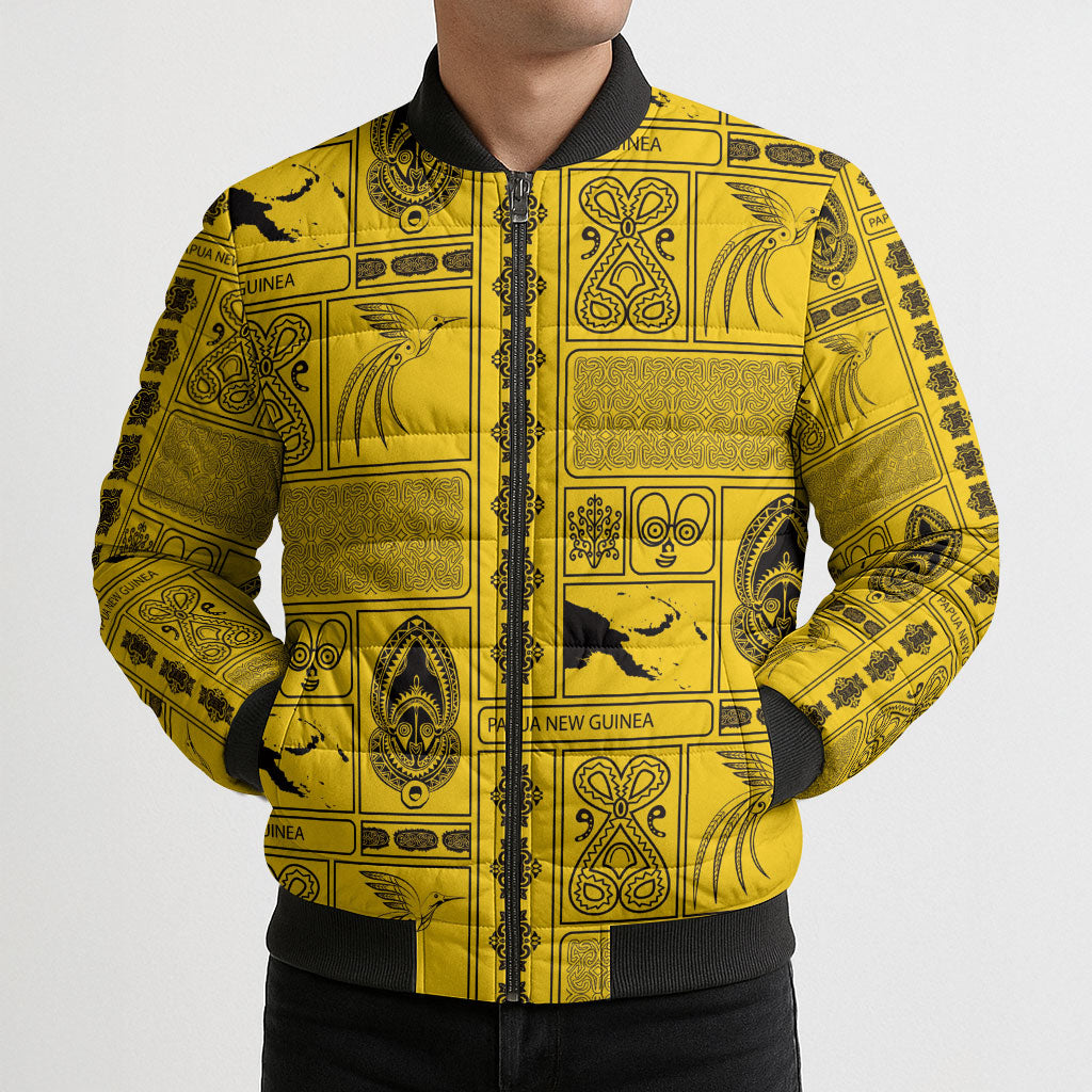 Papua New Guinea Heritage Motif Bomber Puffer Jacket Yellow Version LT05 - Polynesian Pride
