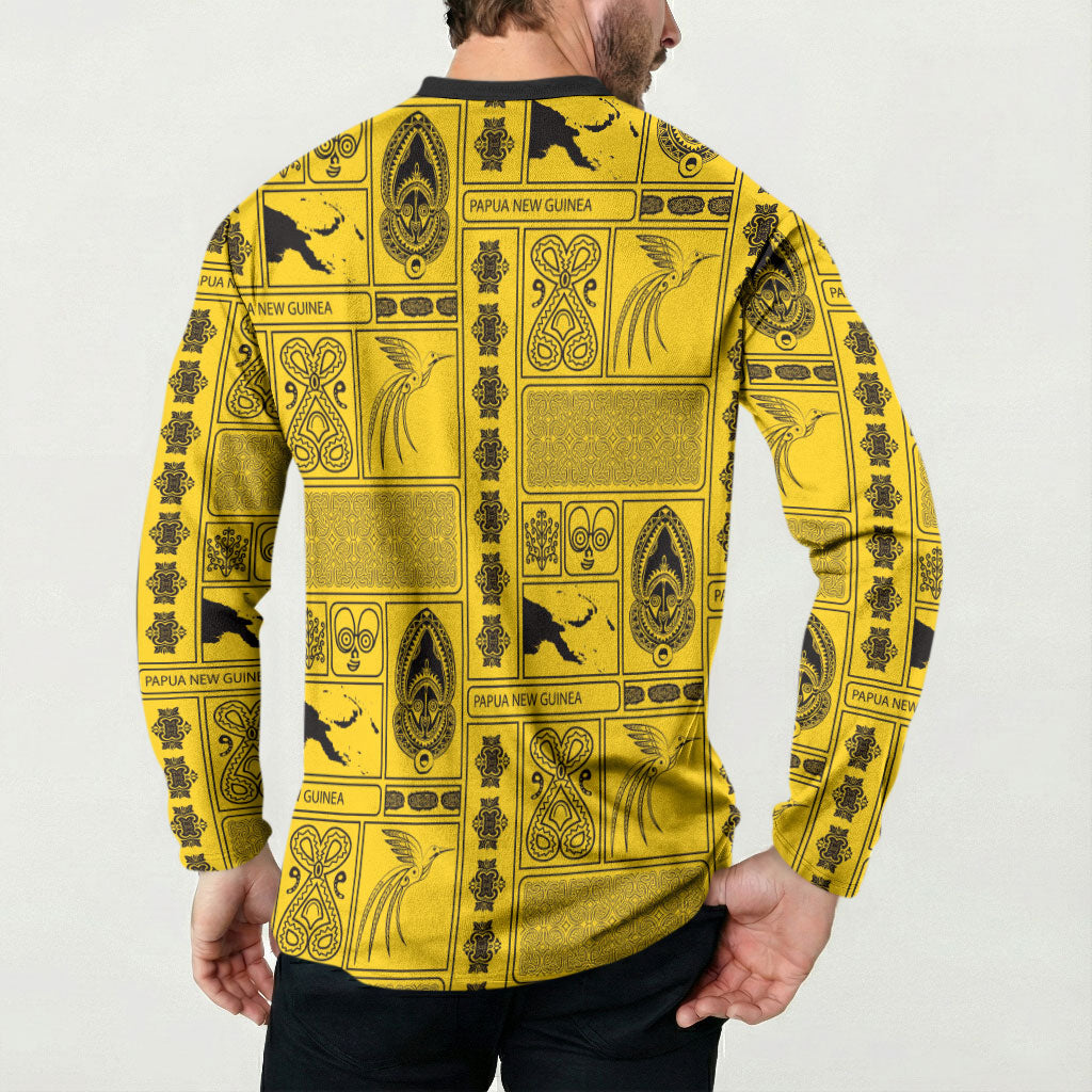 Papua New Guinea Heritage Motif Button Sweatshirt Yellow Version LT05 - Polynesian Pride