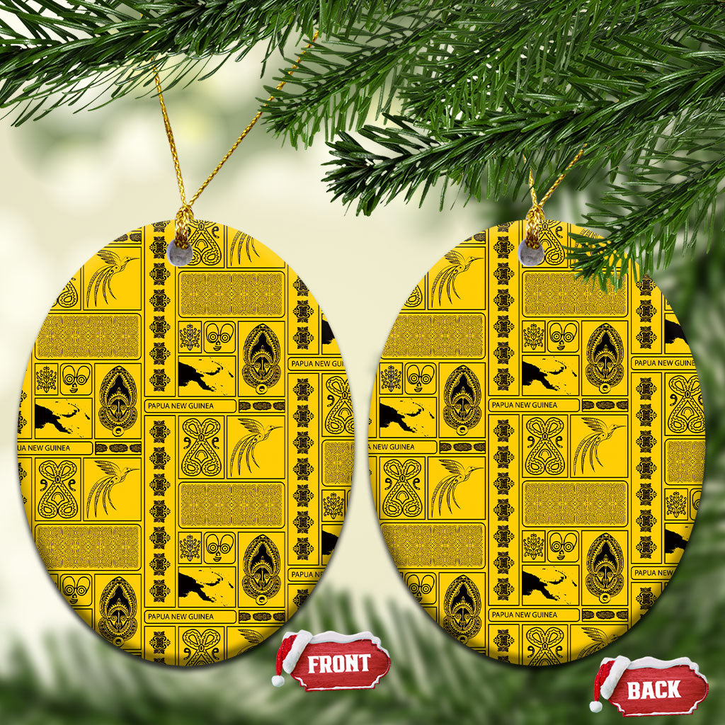 Papua New Guinea Heritage Motif Ceramic Ornament Yellow Version LT05 Oval Yellow - Polynesian Pride