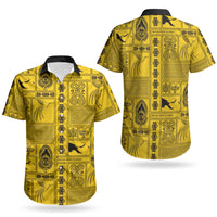 Papua New Guinea Heritage Motif Couples Matching Summer Maxi Dress and Hawaiian Shirt Yellow Version LT05 - Polynesian Pride