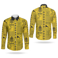 Papua New Guinea Heritage Motif Couples Matching Tank Maxi Dress and Long Sleeve Button Shirt Yellow Version LT05 - Polynesian Pride