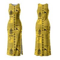 Papua New Guinea Heritage Motif Couples Matching Tank Maxi Dress and Long Sleeve Button Shirt Yellow Version LT05 - Polynesian Pride