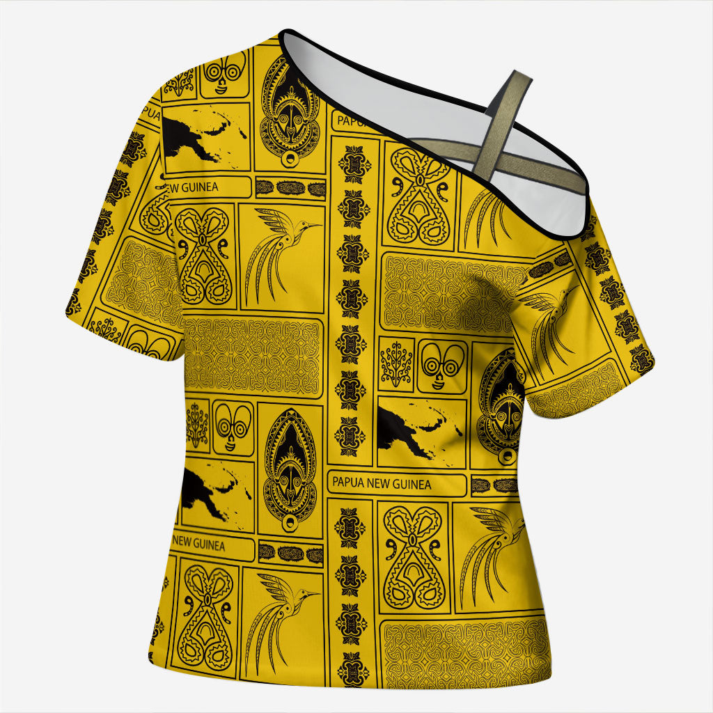 Papua New Guinea Heritage Motif Cross Shoulder Shirt Yellow Version LT05 Female Yellow - Polynesian Pride