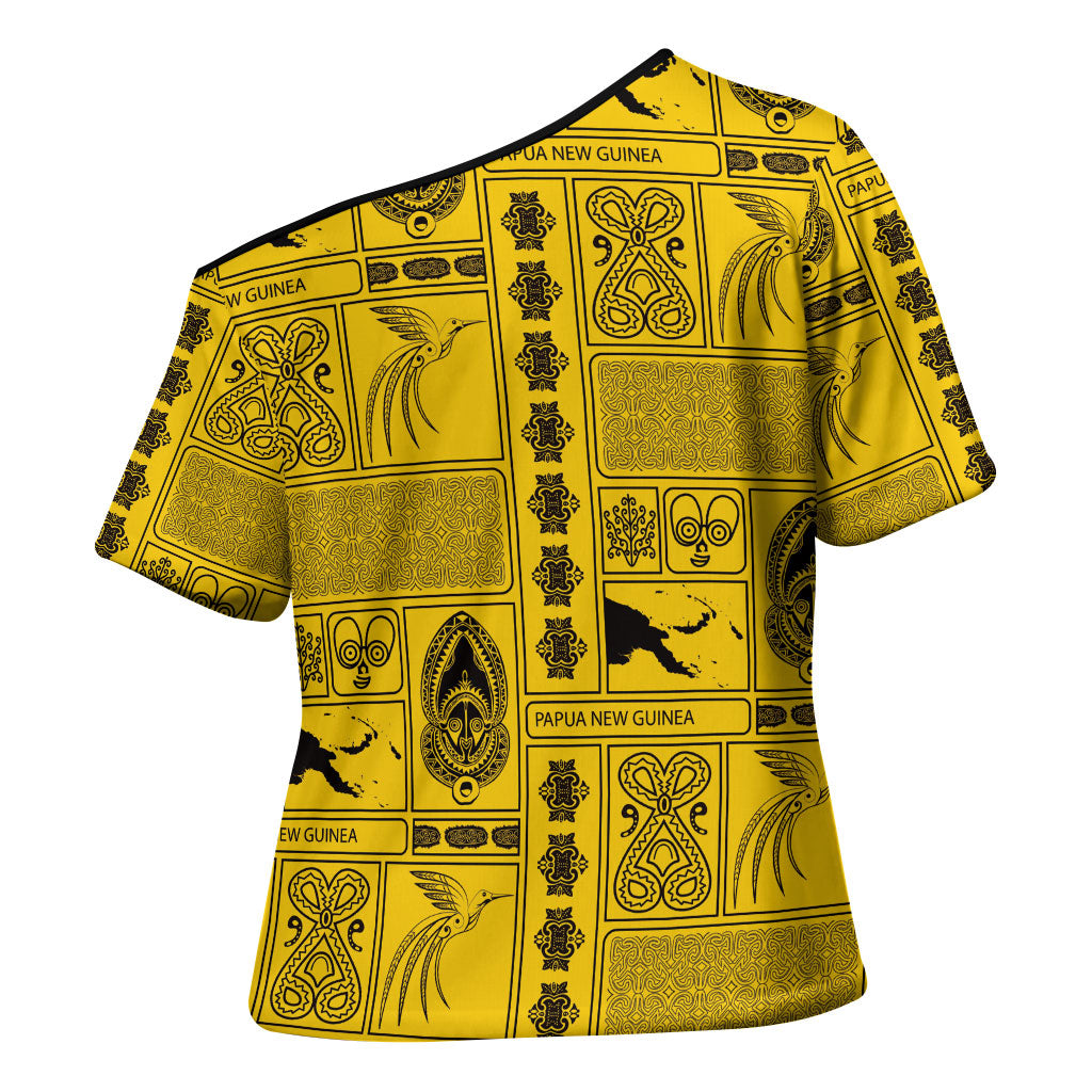 Papua New Guinea Heritage Motif Cross Shoulder Shirt Yellow Version LT05 - Polynesian Pride