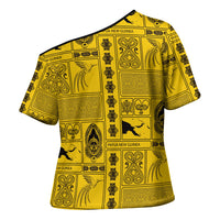 Papua New Guinea Heritage Motif Cross Shoulder Shirt Yellow Version LT05 - Polynesian Pride