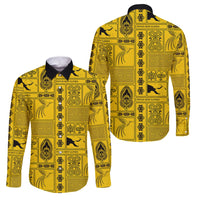 Papua New Guinea Heritage Motif Family Matching Off Shoulder Maxi Dress and Hawaiian Shirt Yellow Version LT05 Dad's Shirt - Long Sleeve Yellow - Polynesian Pride