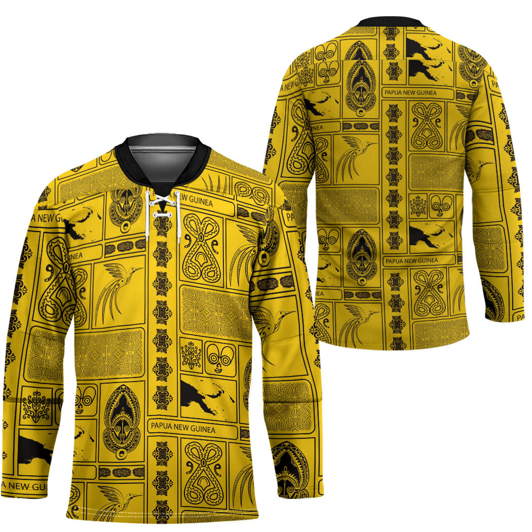 Papua New Guinea Heritage Motif Hockey Jersey Yellow Version LT05 - Polynesian Pride