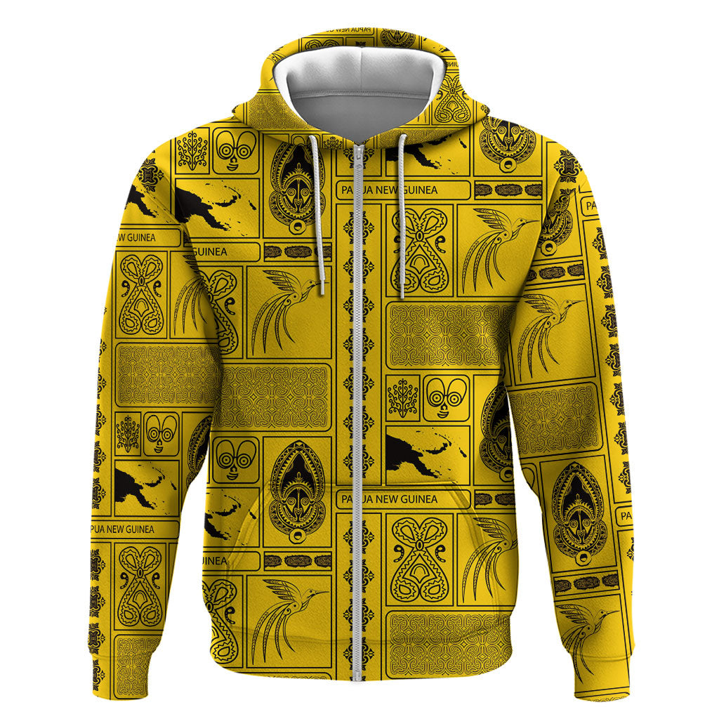 Papua New Guinea Heritage Motif Hoodie Yellow Version LT05 Zip Hoodie Yellow - Polynesian Pride