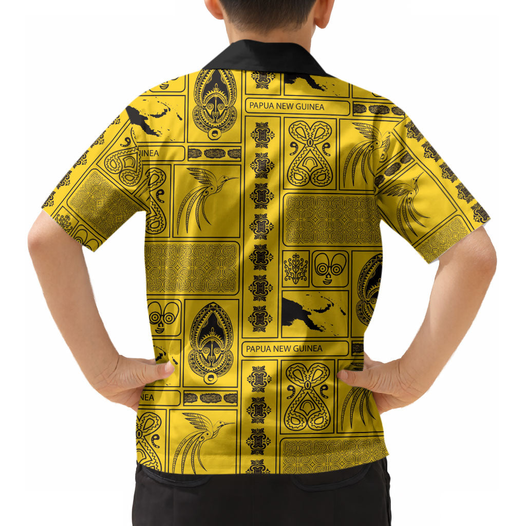 Papua New Guinea Heritage Motif Kid Hawaiian Shirt Yellow Version LT05 - Polynesian Pride