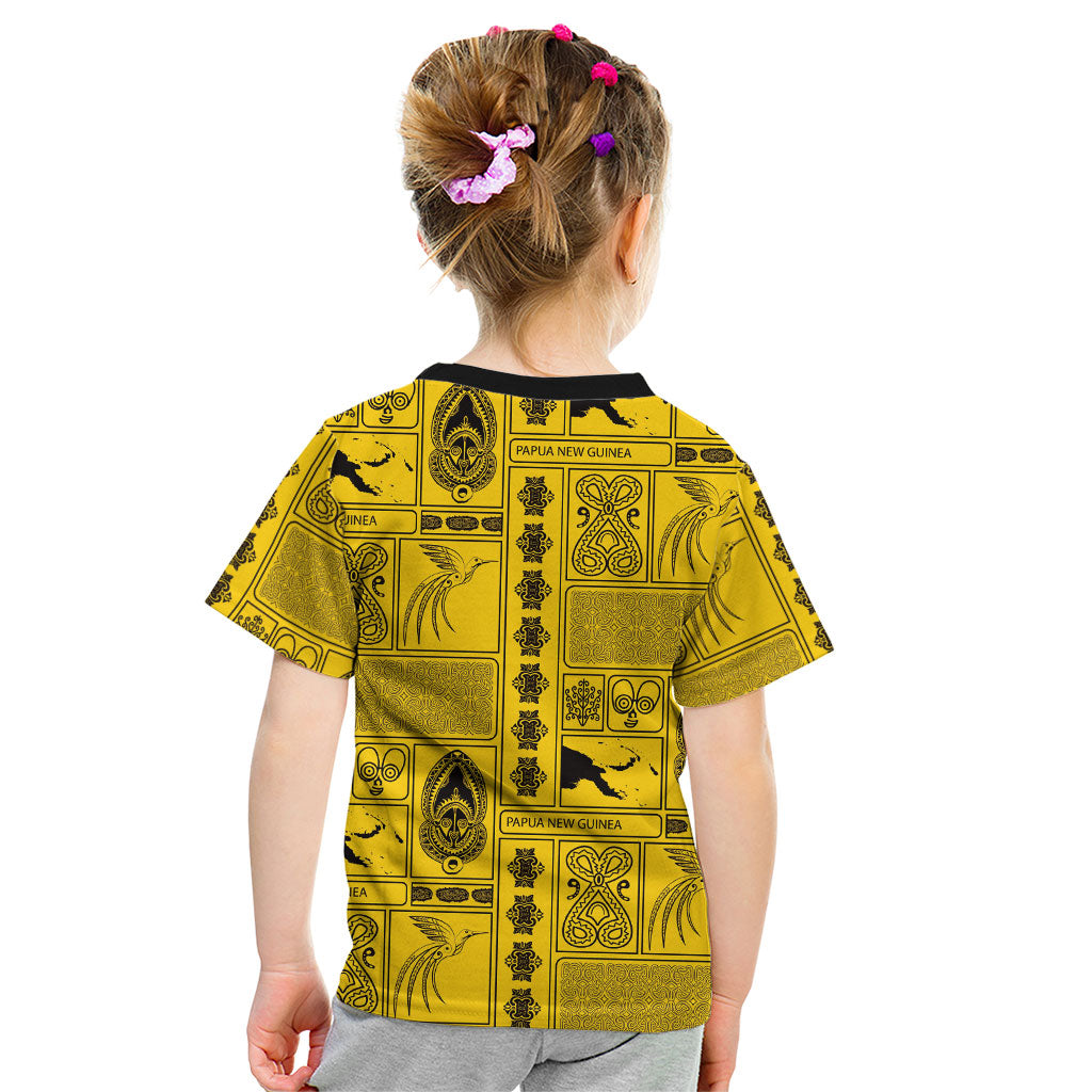 Papua New Guinea Heritage Motif Kid T Shirt Yellow Version LT05 - Polynesian Pride