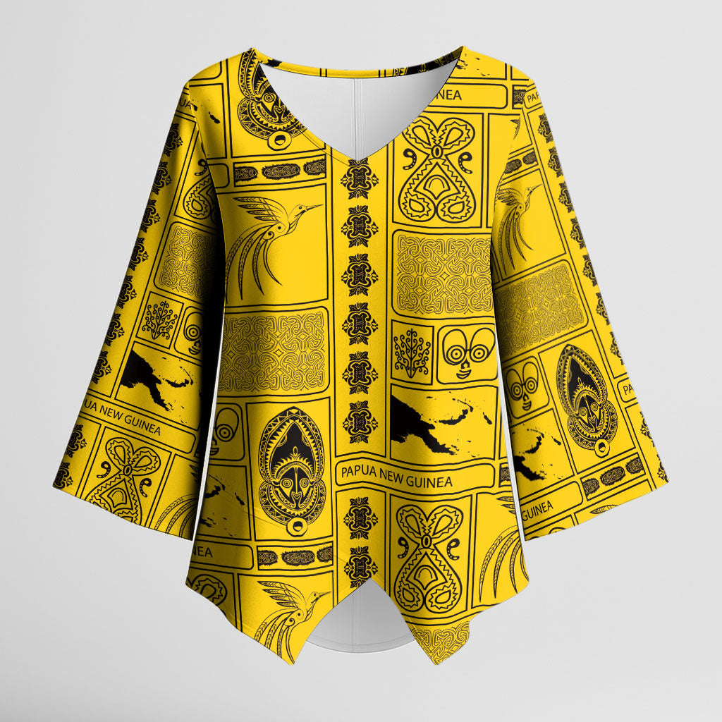 Papua New Guinea Heritage Motif Kimono Sleeve Blouse Yellow Version LT05 Female Yellow - Polynesian Pride