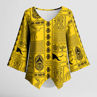 Papua New Guinea Heritage Motif Kimono Sleeve Blouse Yellow Version LT05 Female Yellow - Polynesian Pride