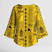 Papua New Guinea Heritage Motif Kimono Sleeve Blouse Yellow Version LT05 - Polynesian Pride