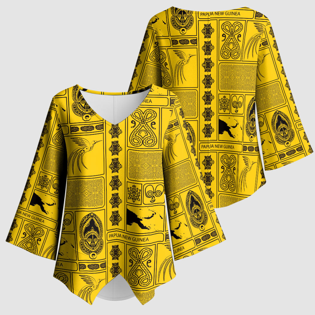 Papua New Guinea Heritage Motif Kimono Sleeve Blouse Yellow Version LT05 - Polynesian Pride