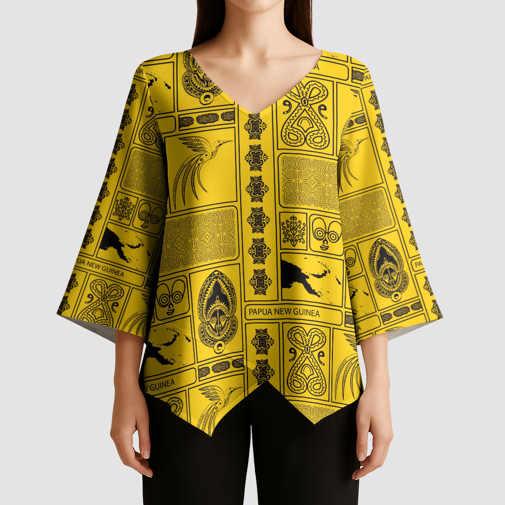 Papua New Guinea Heritage Motif Kimono Sleeve Blouse Yellow Version LT05 - Polynesian Pride