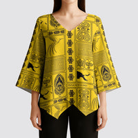 Papua New Guinea Heritage Motif Kimono Sleeve Blouse Yellow Version LT05 - Polynesian Pride