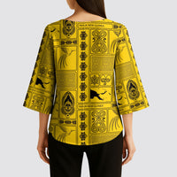 Papua New Guinea Heritage Motif Kimono Sleeve Blouse Yellow Version LT05 - Polynesian Pride