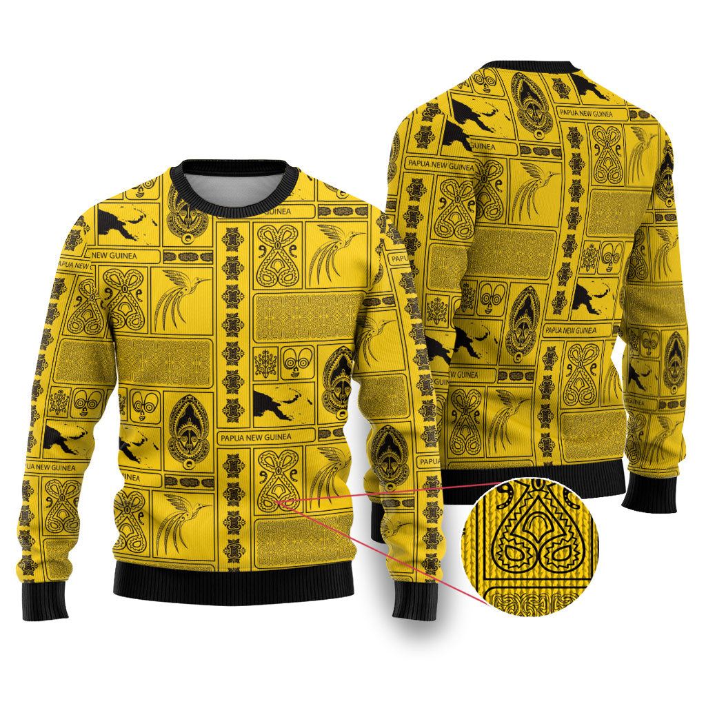 Papua New Guinea Heritage Motif Ugly Christmas Sweater Yellow Version