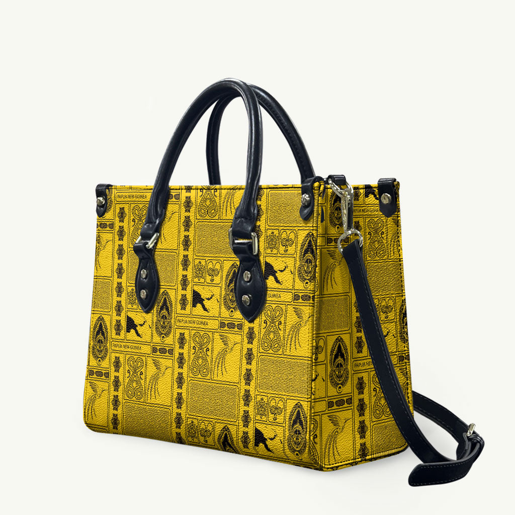 Papua New Guinea Heritage Motif Leather Bag Yellow Version LT05 Yellow - Polynesian Pride