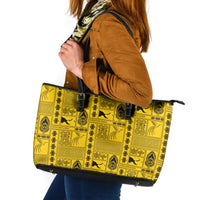 Papua New Guinea Heritage Motif Leather Tote Bag Yellow Version LT05 Yellow - Polynesian Pride