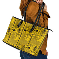 Papua New Guinea Heritage Motif Leather Tote Bag Yellow Version LT05 - Polynesian Pride