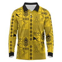 Papua New Guinea Heritage Motif Long Sleeve Polo Shirt Yellow Version LT05 Yellow - Polynesian Pride