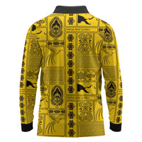 Papua New Guinea Heritage Motif Long Sleeve Polo Shirt Yellow Version LT05 - Polynesian Pride